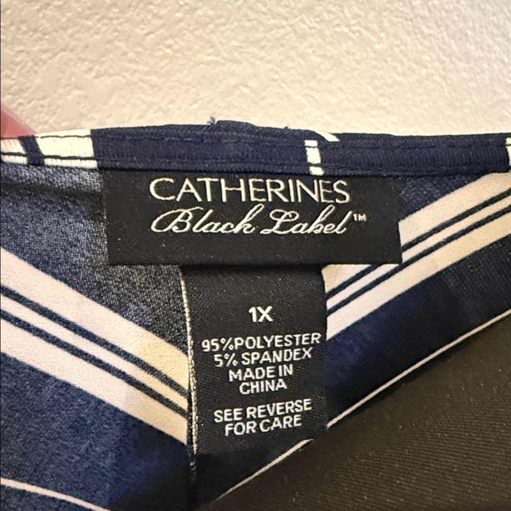 Catherines Navy & White Striped Sleeveless Maxi Dress - Picture 2 of 6